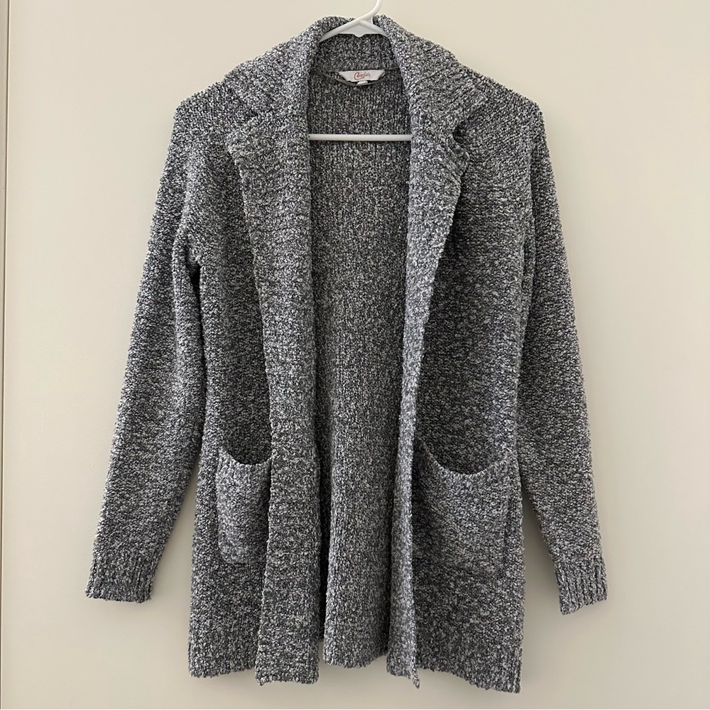 Candie’s Grey marled open front ribbed cardigan with pockets